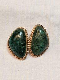 14k Gold And Malachite Clip Earrings