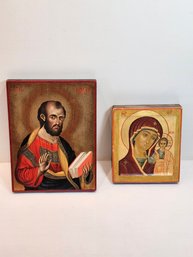 Pair Of Italian Wooden Saints Icons
