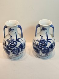 Chinese Blue And White Flowers Vases
