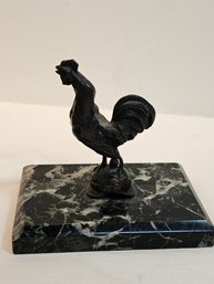 Bronze Rooster On WWI Helmet Sculpture