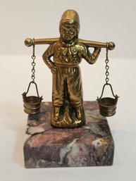 Brass Boy With Buckets Sculpture On Marble