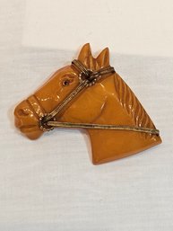 Bakelite Orange Horse Pin