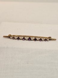 10k Gold Brooch With Amethyst And Pearls