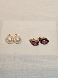 2 Pair 14k Gold Earrings