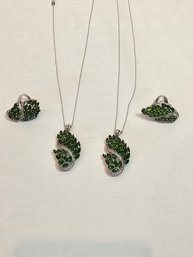 2 Sets Of Necklace And Ring Size 6.5 Sterling Silver And Russian Chrome Diopside