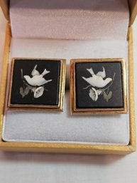 Antique 14k Gold With Black Enamel I Laid Dove Earrings