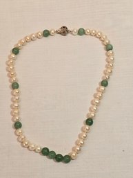 Genuine Pearls And Jade Necklace