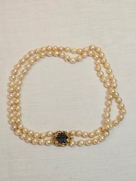 Antique Genuine Pearl Choker With 18k Gold And Sapphire Clasp