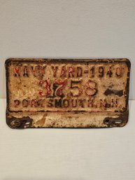 1940 Portsmouth Naval Shipyard Antique License Plate