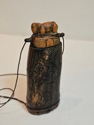 Shamans Bone Carved Medicine Box With Lizard