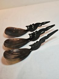 3 Carved Buffalo Horn Spoons