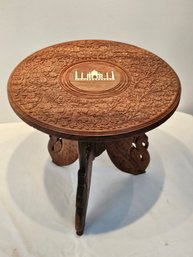 Hand Carved Small Table With Taj Mahal Inlay
