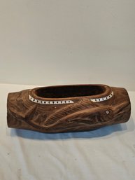 Hand Carved Wood With Mother Of Pearl Inlay From Solomon Islands