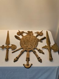 Heavy Brass Coat Of Arms And Swords