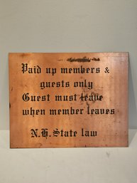 Vintage Members Club Bar Sign