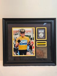 Lance Armstrong Commorative Framed Picture And Walking Liberty Silver Coin