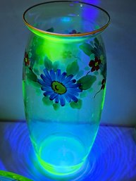 Uranium Glass Painted Vase