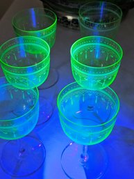 6 Uranium Glass  Painted Glasses
