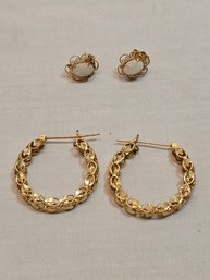 2 Pairs 14k Gold Earrings