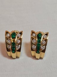 18k Gold Earrings With Diamonds And Emeralds