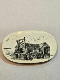 Scrimshaw Whale Bone Belt Buckle Of Nantucket Whale Shack