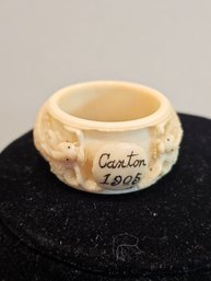 Antique Ivory Or Bone Material Carved Napkin Ring With Dragon Dated 1905