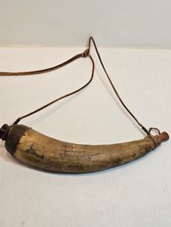 Powder Horn With Carved Whaling Scene