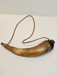 Powder Horn Carved With Native American Markings