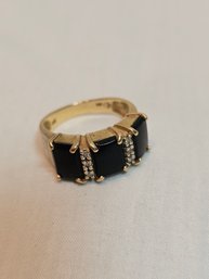 14k Gold With Onyx And Diamonds Ring