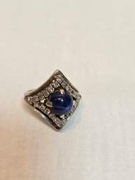 14k White Gold With Star Sapphire And Diamonds Ring