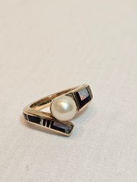 14k Gold With Pearl And Inlay Ring