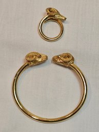 18k Gold Bracelet And Ring Combo With Rams Heads