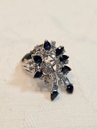 14k White Gold Ring With Diamonds And Sapphires