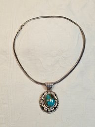 Native American Made Sterling And Turquoise Necklace