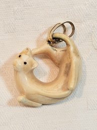 Antique Ivory Cat Pendant With 14k Gold Clasp