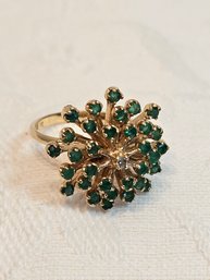 14k Gold Ring With Emeralds And Center Diamond