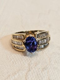 14k Gold Ring With Diamonds And Tanzanite