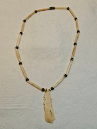 Native American Carved Bone Howling Wolf Necklace