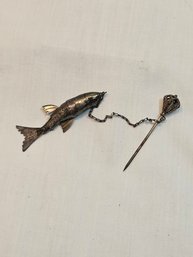 Antique Sterling Fish Brooch