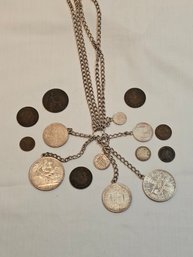 Foreign Coins On Necklace Lot