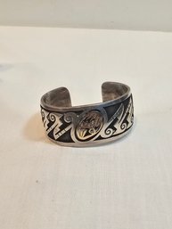 Native American Made Sterling Silver And 14k Gold Bracelet