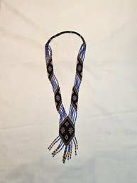 Native American Made Beaded Black And Blue Necklace