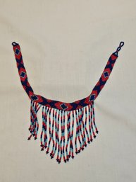 Native American Made Red And Blue Beaded Choker