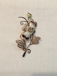 Sterling Filigree Flower Brooch