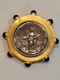 Ancient Coin Set In Sterling Brooch