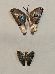 Pair Of Sterling Butterfly Pins