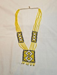 Yellow Black And White Native American Beaded Necklace