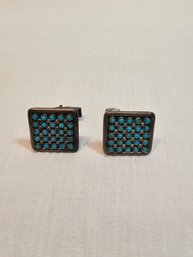 Native American Made Sterling And Turquoise Cufflinks