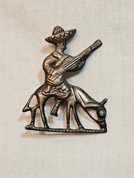 Mexican Sterling Man On Donkey Playing Banjo Pin