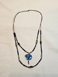 Native American Sterling And Lapis Bear Charm Necklace